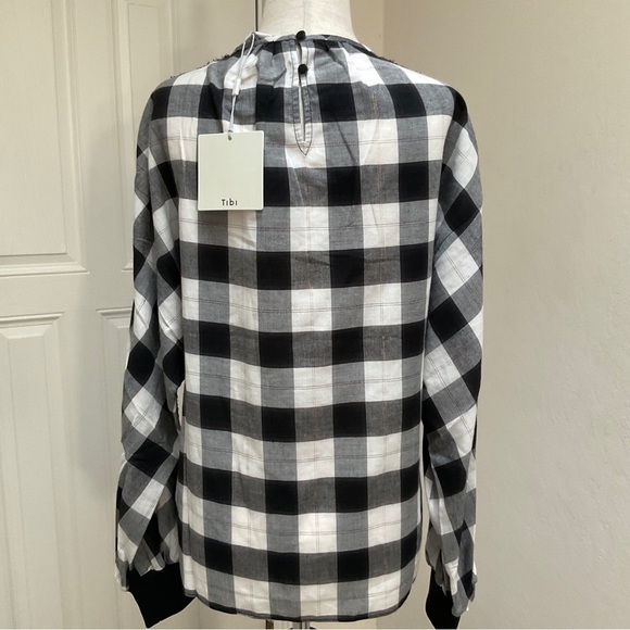 NWT Tibi Plaid Crew Neck Top Black & White Oversize XS - Picture 10 of 12